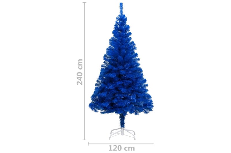 Plastgran med LED och julgranskulor blå 240 cm PVC - Blå - Plastgran