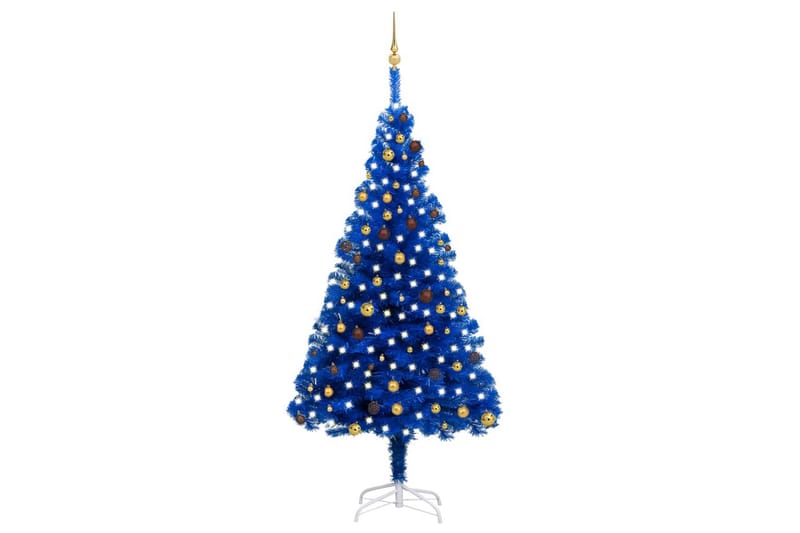 Plastgran med LED och julgranskulor blå 240 cm PVC - Blå - Plastgran