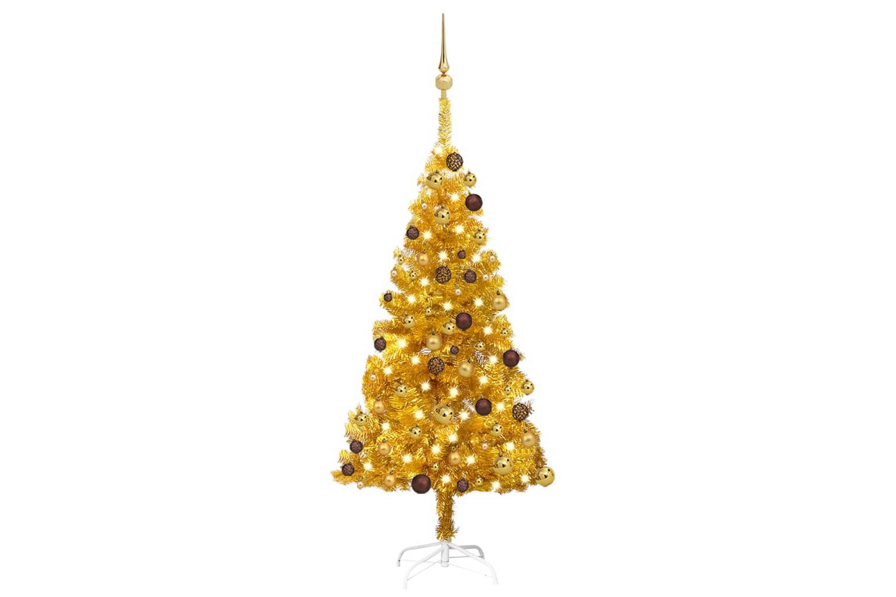 Plastgran med LED och julgranskulor guld 120 cm PET –