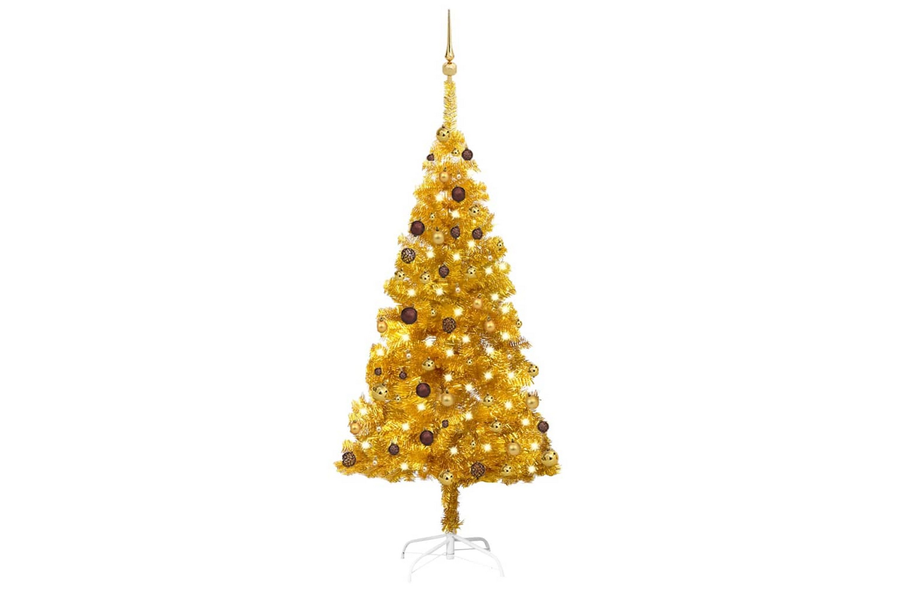 Plastgran med LED och julgranskulor guld 180 cm PET –