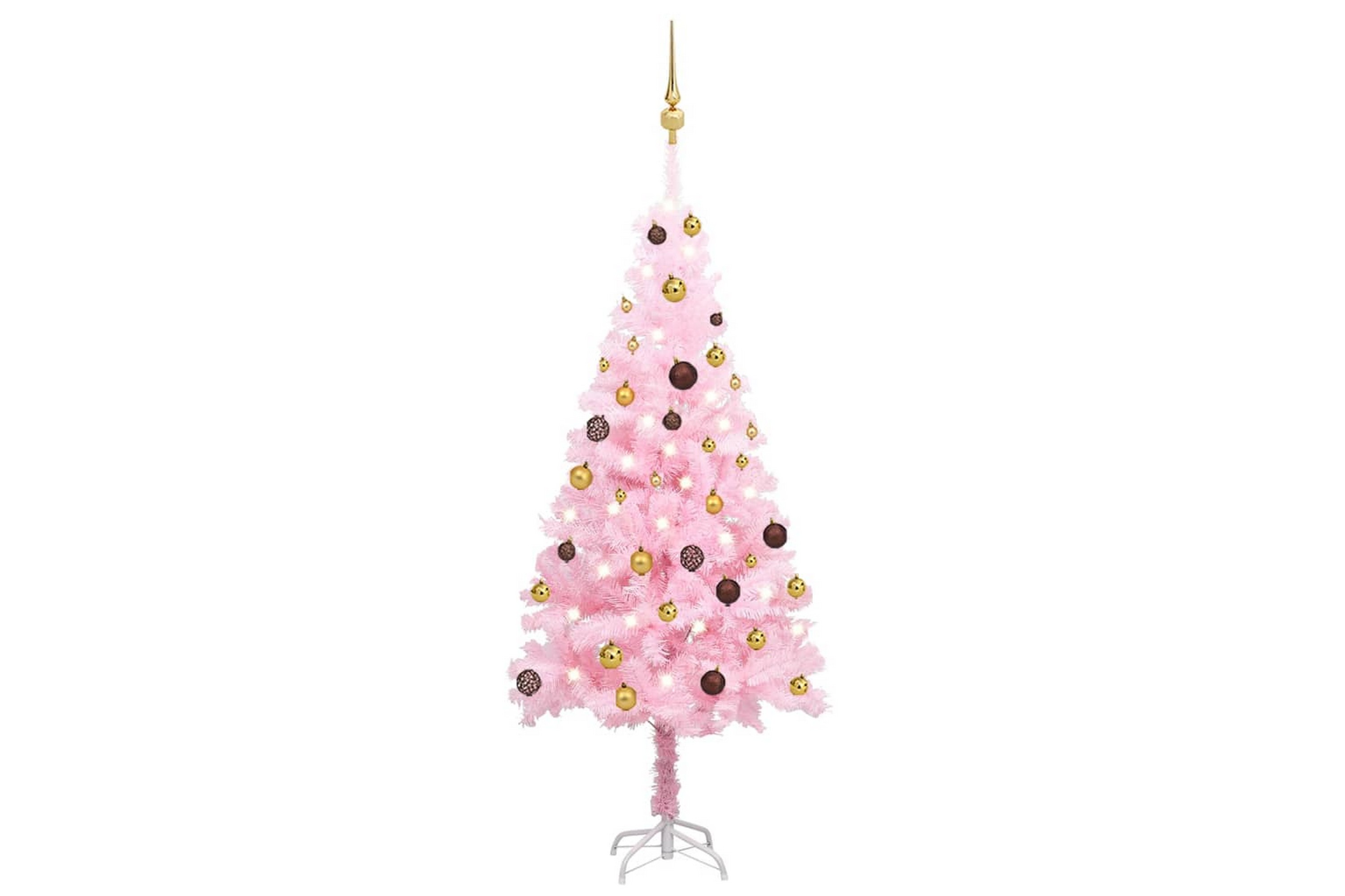 Plastgran med LED och julgranskulor rosa 150 cm PVC –