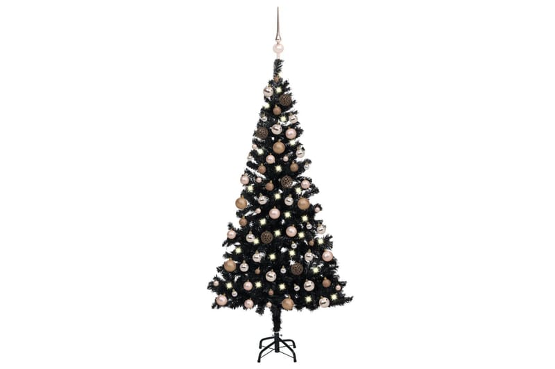 Plastgran med LED och julgranskulor svart 150 cm PVC - Plastgran