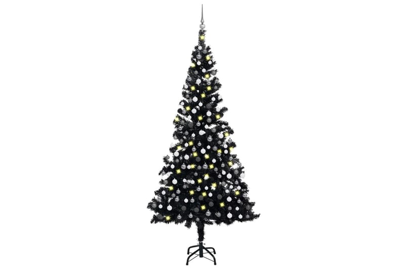 Plastgran med LED och julgranskulor svart 210 cm PVC - Plastgran