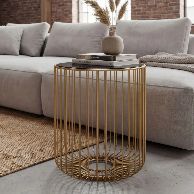 Nevran Runt sidobord 40 cm i glas och metall - Guld - Inredning & dekor - Ljus & dofter - Ljushållare & ljusfat