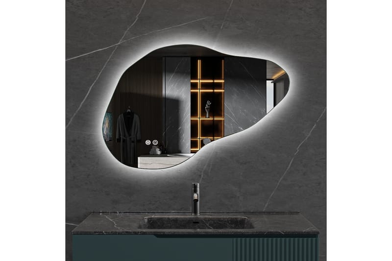 Badrumsspegel 90x60 cm med LED-belysning och anti-fog