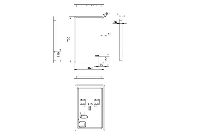 Aspsele Badrumsspegel 45x70 cm LED-belysning - Inredning & dekor - Speglar - Badrumsspegel