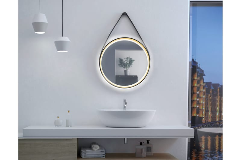 Djupqvior Spegel 55x55 cm Rund LED-belysning, Svart/Guld