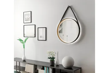 Djupqvior Spegel 55x55 cm Rund LED-belysning - Svart/Guld - Inredning & dekor - Speglar - Badrumsspegel