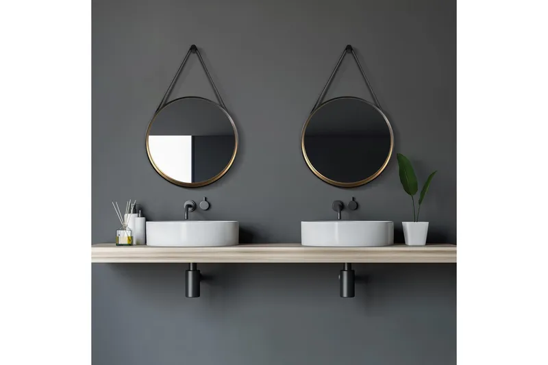 Djupqvior Spegel 55x55 cm Rund - Svart/Guld - Inredning & dekor - Speglar - Badrumsspegel