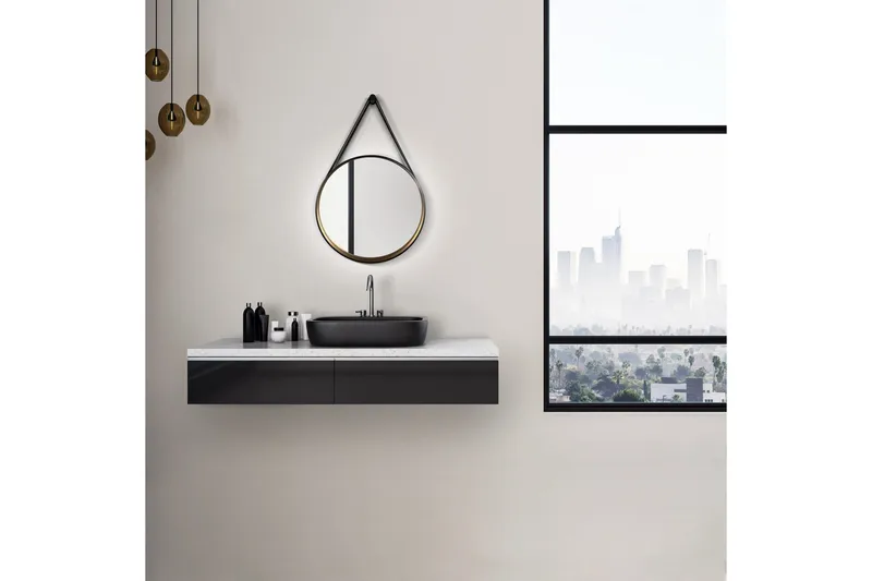 Djupqvior Spegel 55x55 cm Rund, Svart/Guld