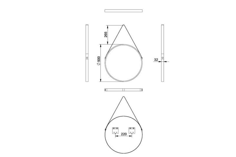 GRINDERUM Spegel 50 cm Rund  Svart - Badrumsspegel