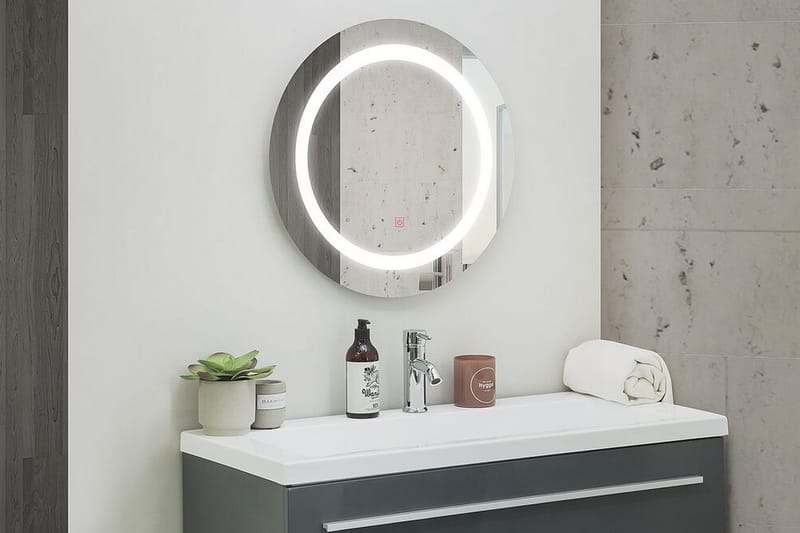 JILLYAN Spegel LED Rund 58x58 cm Silver - Badrumsspegel - Badrumsspegel med belysning