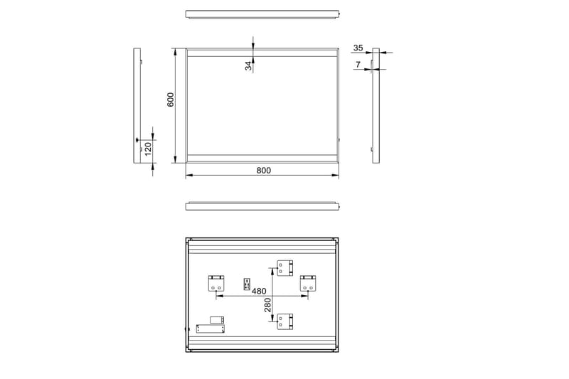 Knutby Badrumsspegel 80x60 cm LED-belysning - Svart - Inredning & dekor - Speglar - Badrumsspegel
