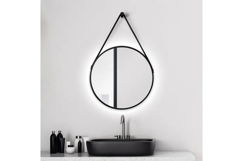 Knutby Spegel 50x50 cm Rund LED-belysning - Svart - Inredning & dekor - Speglar - Badrumsspegel