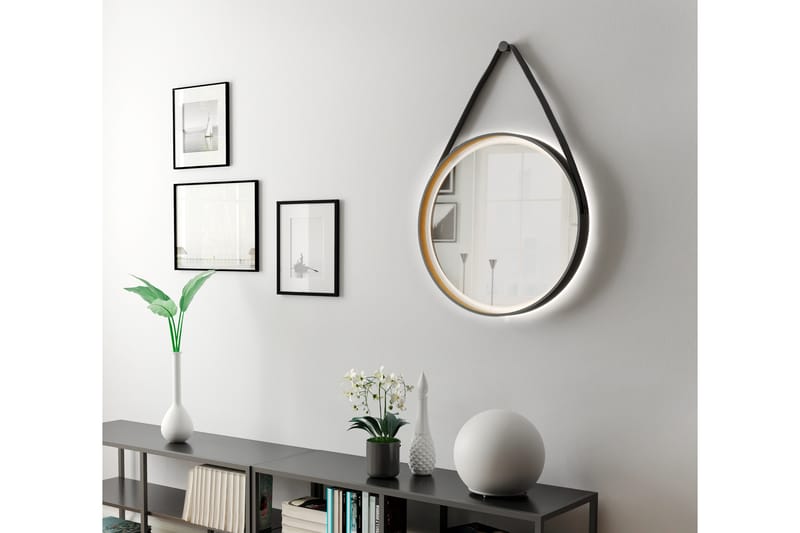 KOCKENHUS Spegel 55 cm Rund LED-belysning Svart/Guld - Inredning & dekor - Speglar - Badrumsspegel