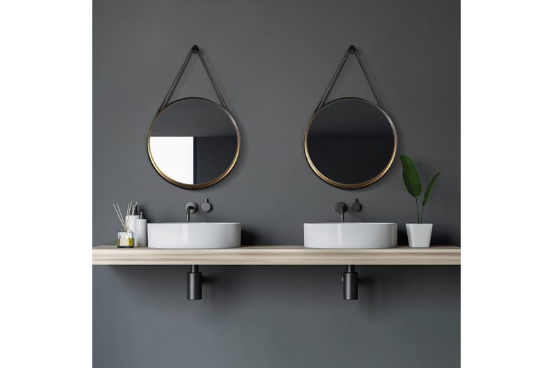 KOCKENHUS Spegel 55 cm Rund Svart/Guld - Inredning & dekor - Speglar - Badrumsspegel