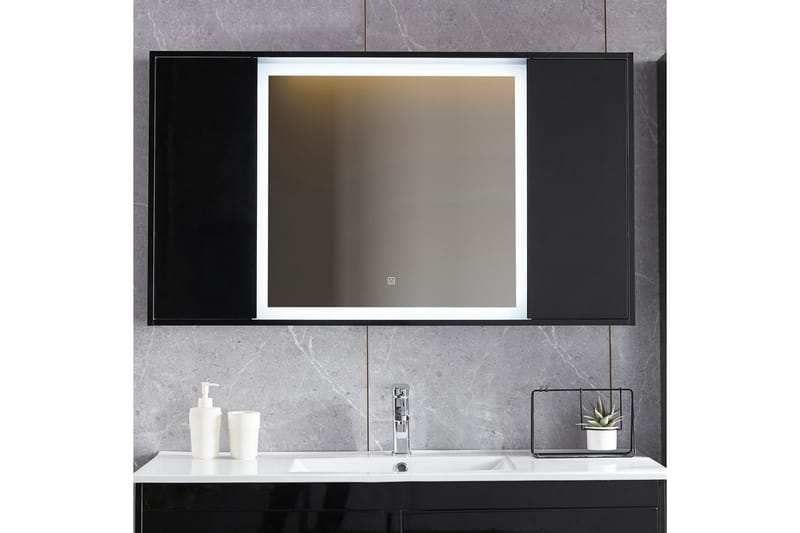 Spegel med dubbla sidoskåp och inbyggd Belysning 13x68 cm Sv - Badrumsspegel - Badrumsspegel med belysning