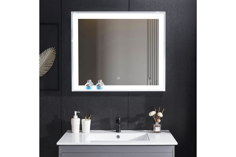 Spegel med inbyggd LED-belysning och hyllkant 13x68 cm Vit - Inredning & dekor - Speglar - Badrumsspegel