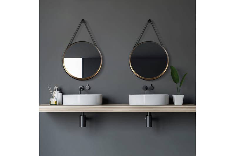 Djupqvior Spegel 55x55 cm Rund - Svart/Guld - Inredning & dekor - Speglar - Badrumsspegel