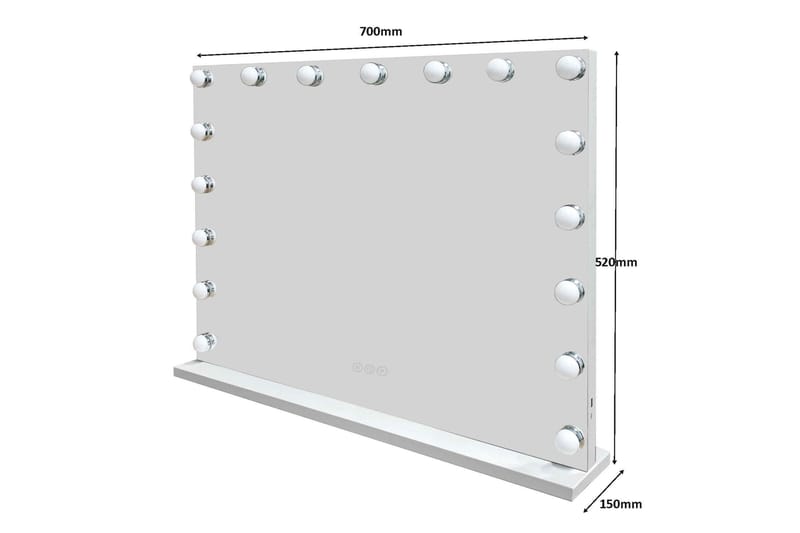 Glow Stor sminkspegel 70 cm med belysning lampor - Hollywood spegel med USB-charging - Vit - Inredning & dekor - Speglar - Sminkspegel