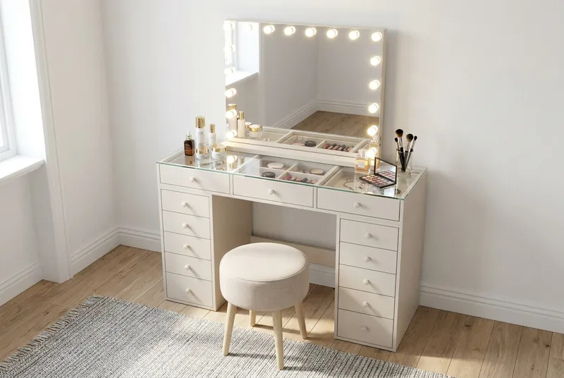 Glow Stor Sminkspegel 80 cm med belysning - Beige - Inredning & dekor - Speglar - Sminkspegel