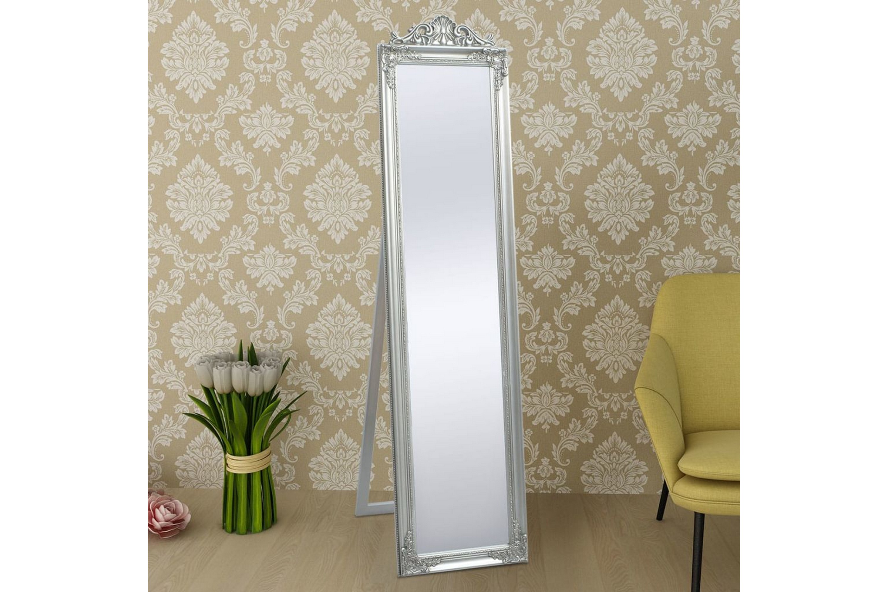 Fristående spegel i barockstil 160×40 cm silver – Silver