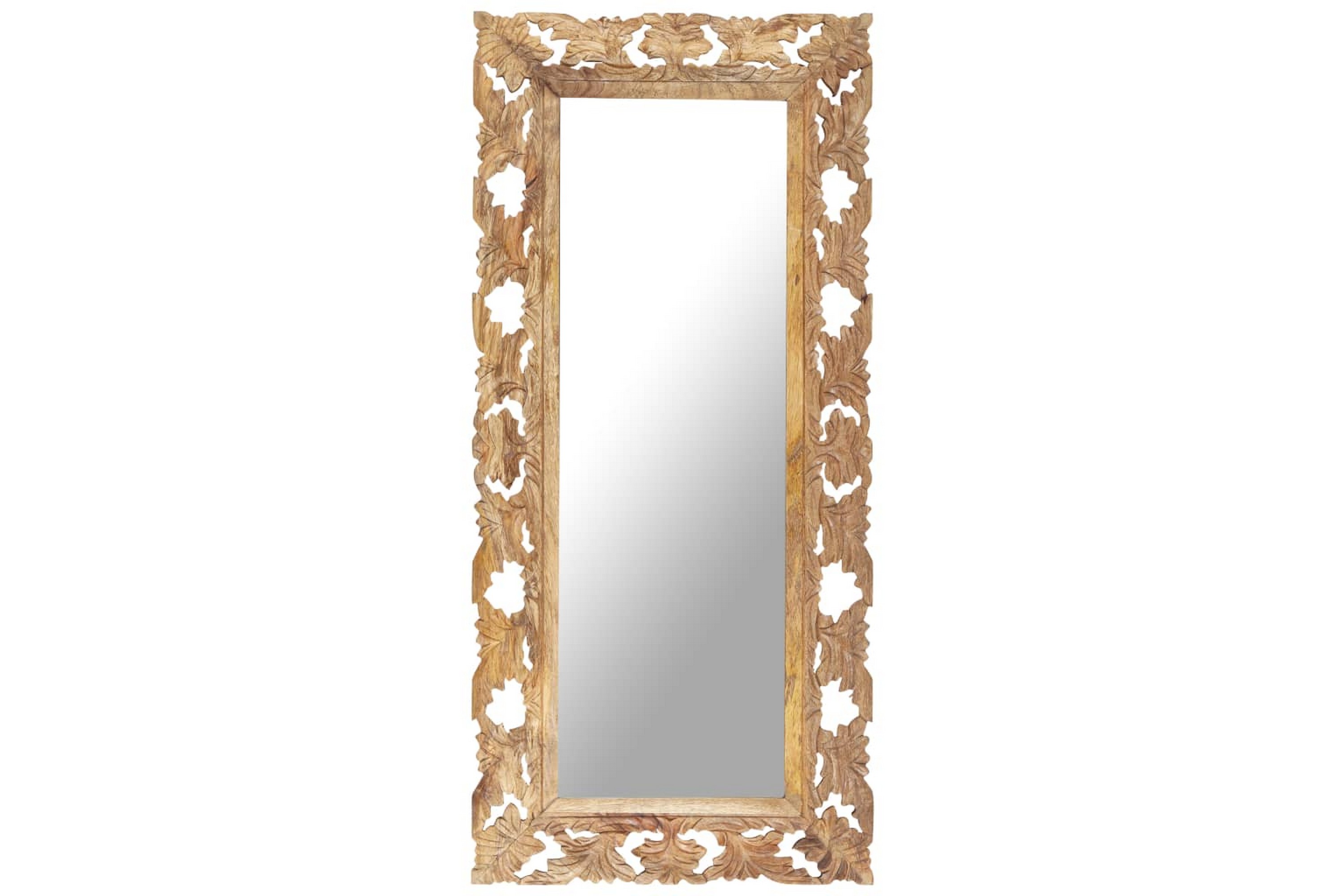 Handsnidad spegel brun 110×50 massivt mangoträ – Brun