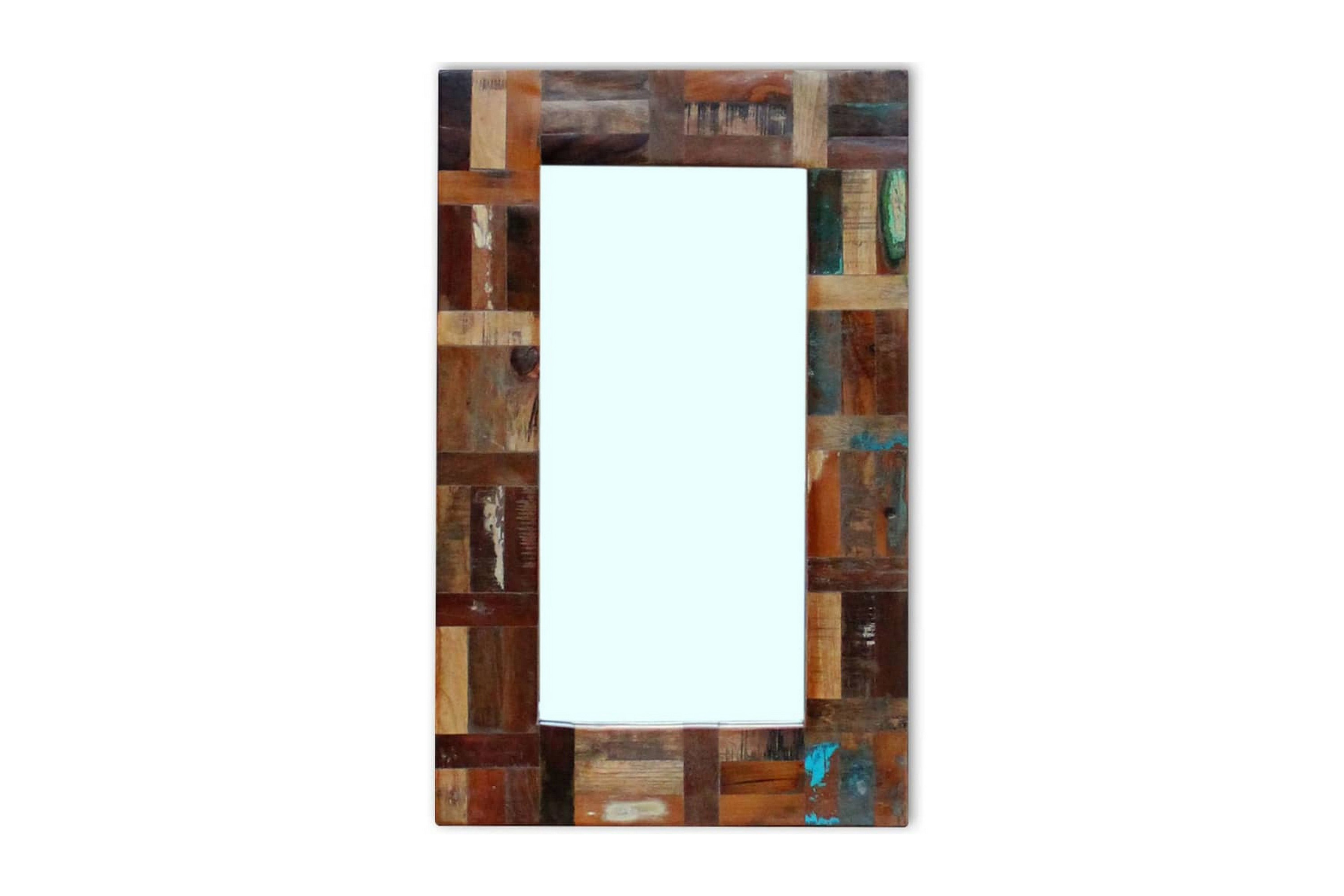 Spegel massivt återvunnet trä 80×50 cm – Flerfärgad