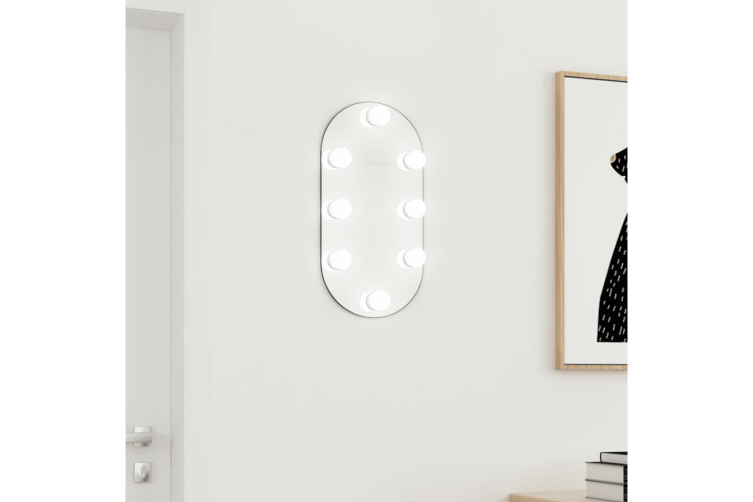 Spegel med LED-lampor 40×20 cm glas oval – Silver