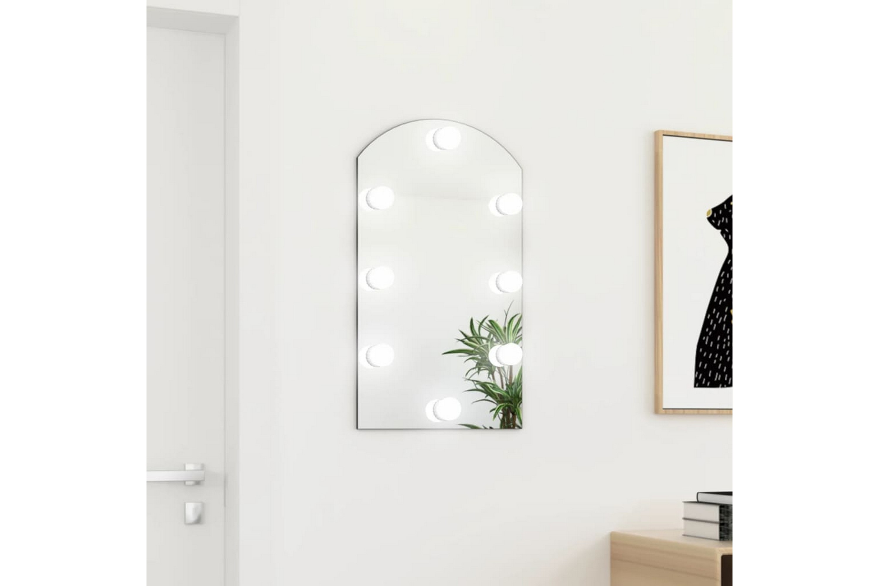 Spegel med LED-lampor 70×40 cm glas valvformad