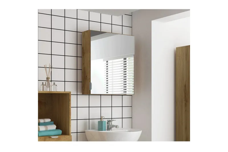 Atlas Väggskåp med Spegel 60x65 cm - Natur - Inredning & dekor - Speglar - Spegelmöbler - Spegelskåp