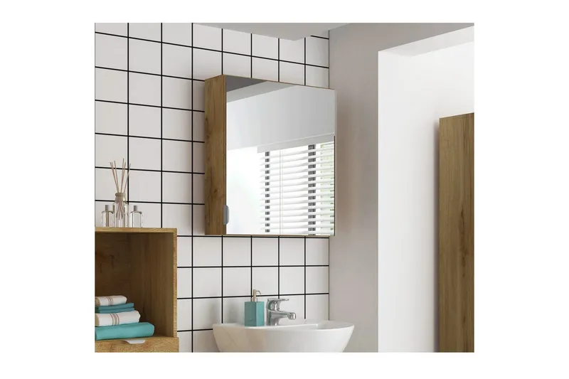 Atlas Väggskåp med Spegel 60x65 cm - Natur - Inredning & dekor - Speglar - Spegelmöbler - Spegelskåp