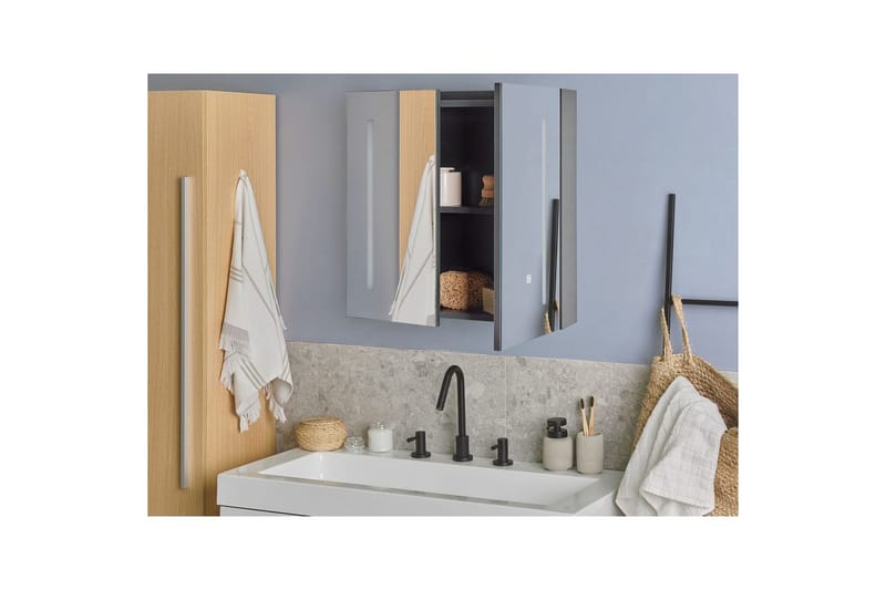 Badrumsskåp med spegel Chabunco Svart, Silver - Svart, Silver - Inredning & dekor - Speglar - Spegelmöbler - Spegelskåp