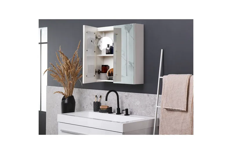 Badrumsskåp med spegel Chabunco Vit, Silver - Vit, Silver - Inredning & dekor - Speglar - Spegelmöbler - Spegelskåp