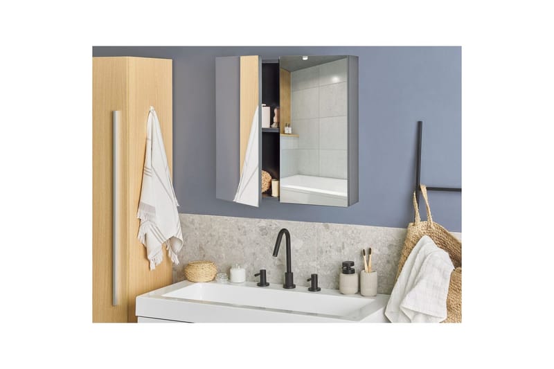 Badrumsskåp med spegel Navarra Svart, Silver, 60x14x60 cm - Svart, Silver, 60x14x60 cm - Inredning & dekor - Speglar - Spegelmöbler - Spegelskåp