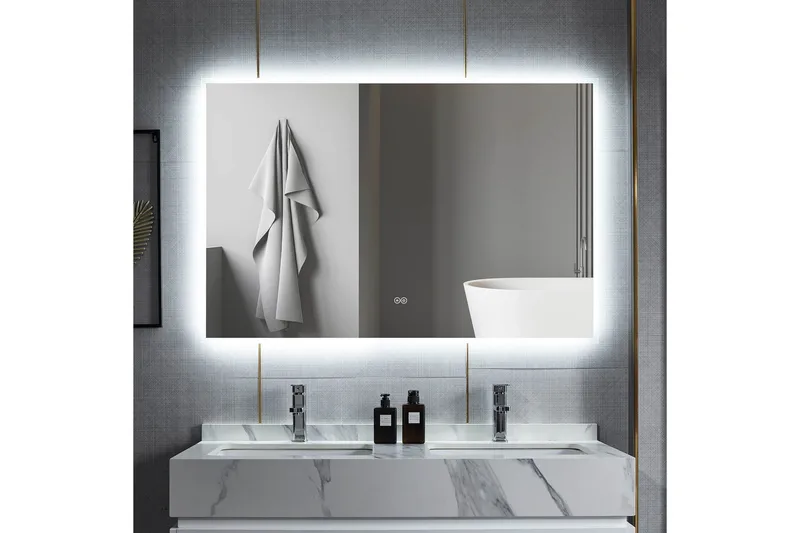 Badrumsspegel 100x80 cm med LED-belysning och anti-fog