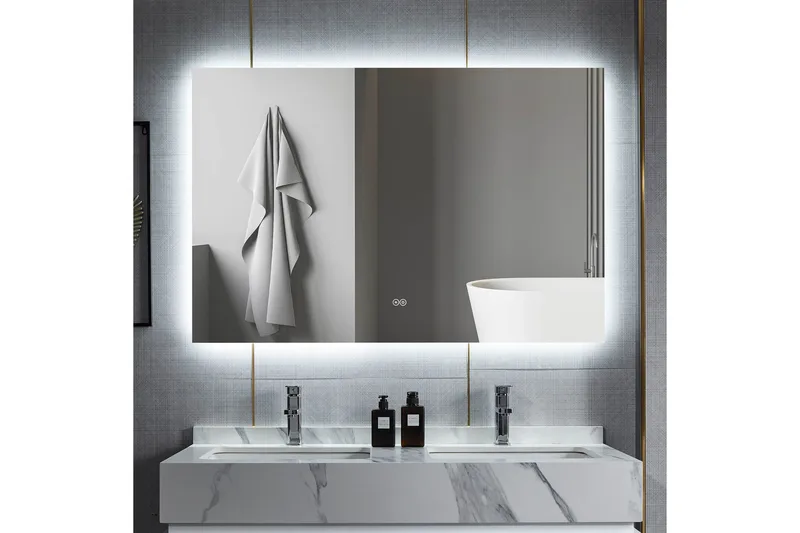 Badrumsspegel 120x100 cm med LED-belysning och anti-fog