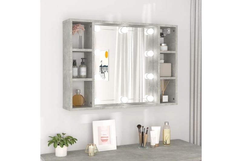 beBasic Spegelskåp med LED betonggrå 76x15x55 cm - Inredning & dekor - Speglar - Spegelmöbler - Spegelskåp