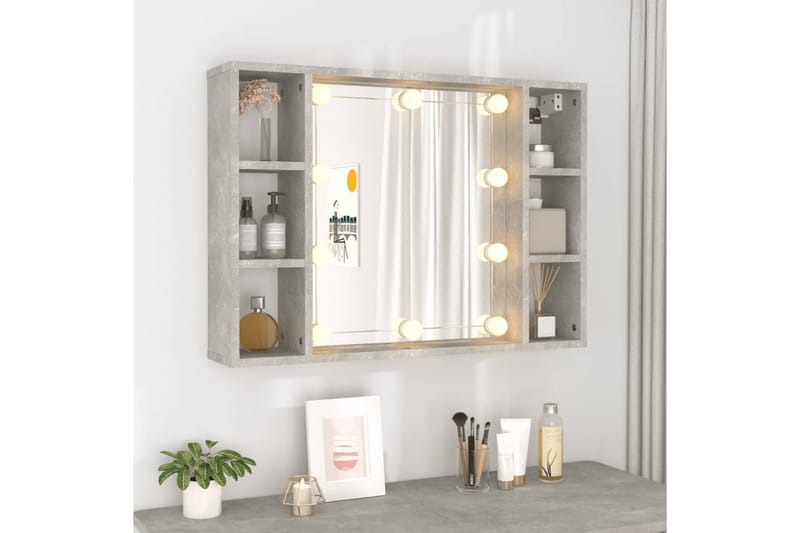 beBasic Spegelskåp med LED betonggrå 76x15x55 cm - Inredning & dekor - Speglar - Spegelmöbler - Spegelskåp