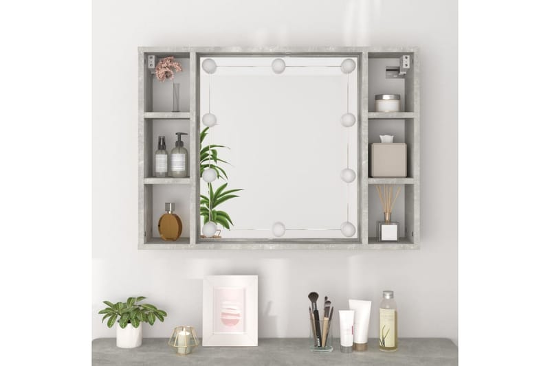beBasic Spegelskåp med LED betonggrå 76x15x55 cm - Inredning & dekor - Speglar - Spegelmöbler - Spegelskåp