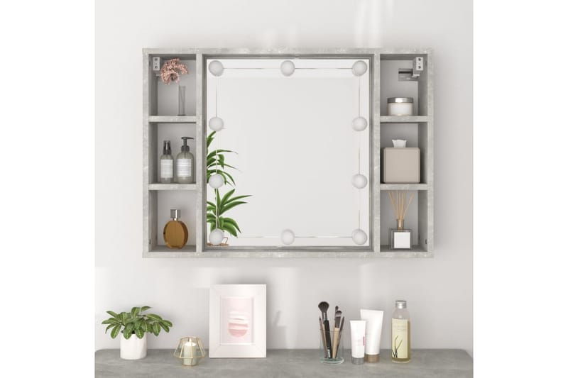 beBasic Spegelskåp med LED betonggrå 76x15x55 cm - Badrumsskåp - Spegelskåp