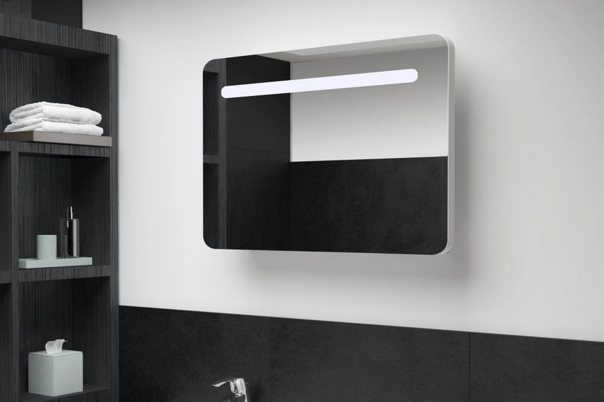 Badrumsskåp med spegel LED 80×9,5×55 cm – Vit