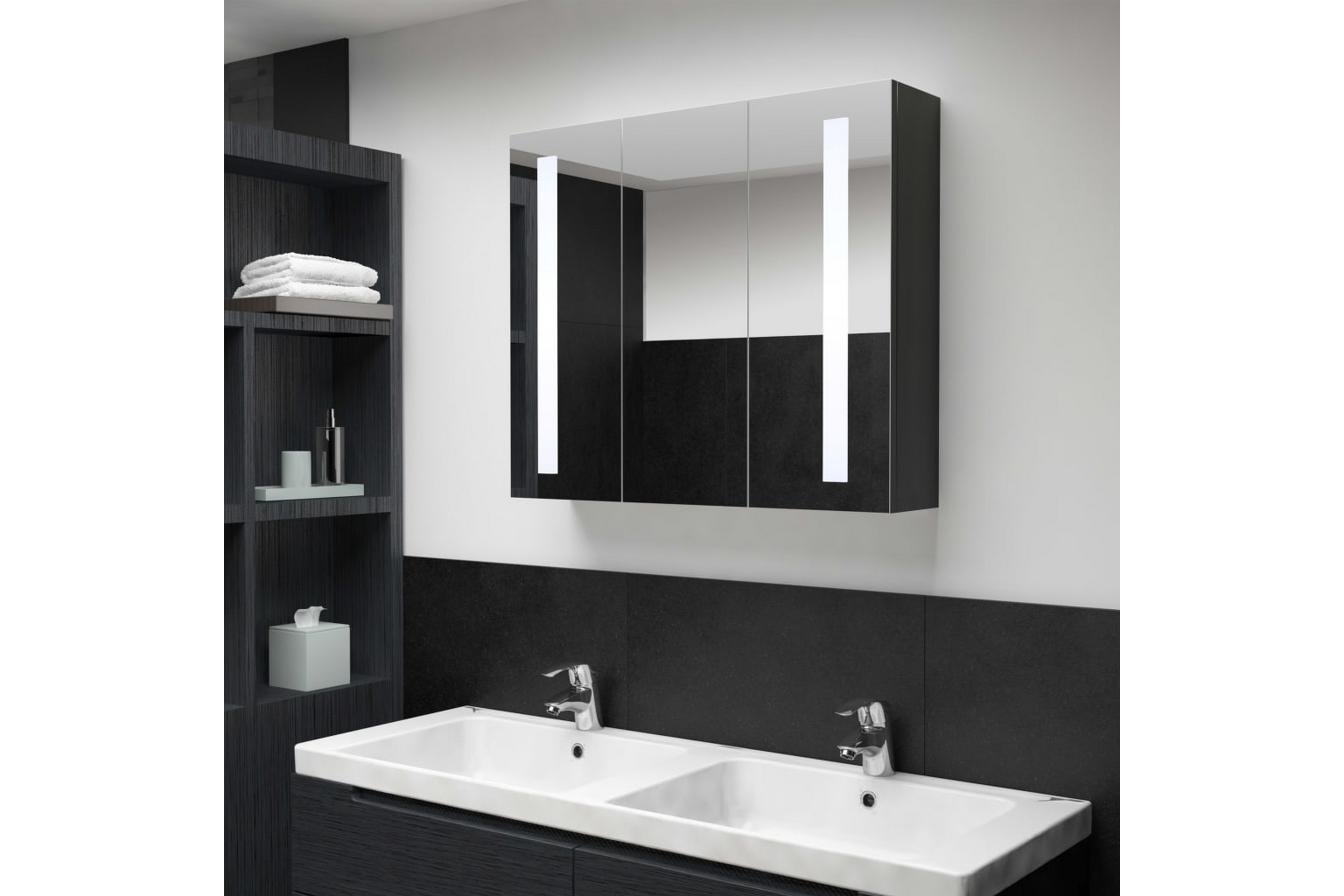 Badrumsskåp med spegel LED 89x14x62 cm – Grå