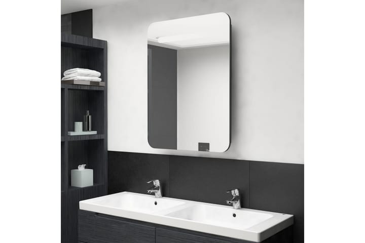 Badrumsspegel med skåp LED svart högglans 60x11x80 cm - Svart - Badrumsskåp - Spegelskåp