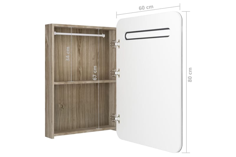 Badrumsspegel med skåp LED vit och ek 60x11x80 cm - Vit - Inredning & dekor - Speglar - Spegelmöbler - Spegelskåp
