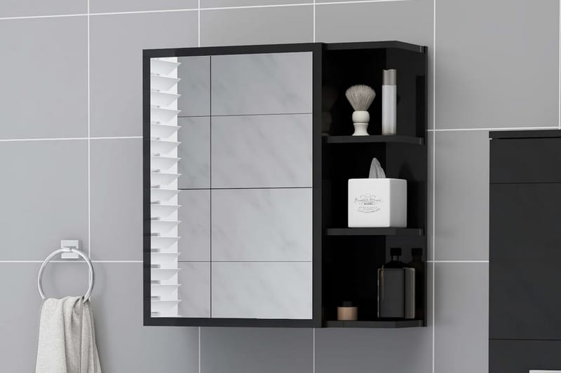 Spegelskåp för badrum svart h�ögglans 62,5x20,5x64 cm spånski - Badrumsskåp - Spegelskåp