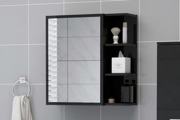 Spegelskåp för badrum svart h ögglans 62,5x20,5x64 cm spånski - Badrumsskåp - Spegelskåp