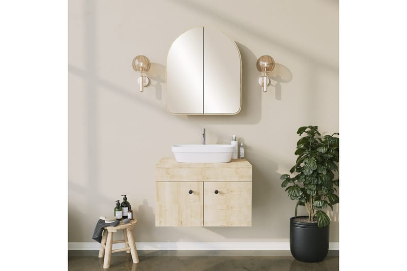 Heren Väggskåp med Spegel 45 cm - Beige - Inredning & dekor - Speglar - Spegelmöbler - Spegelskåp