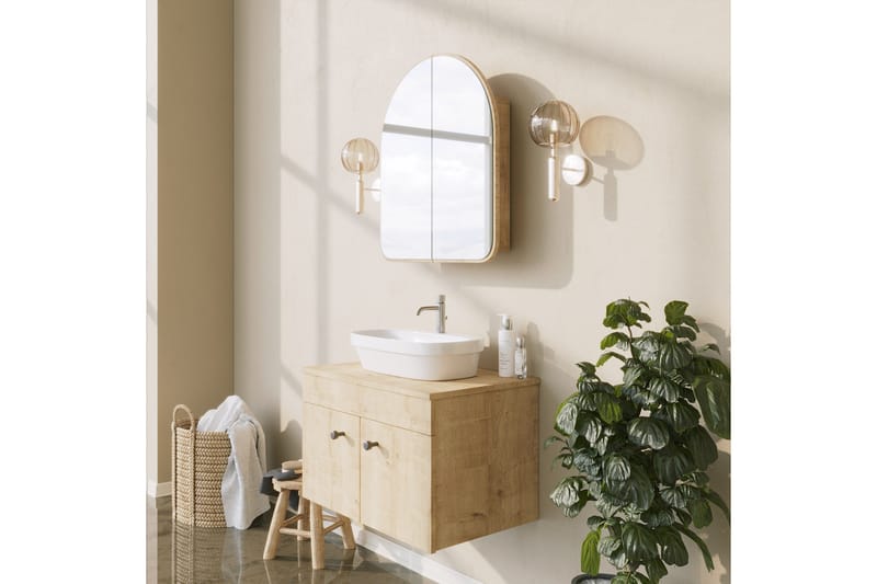 Heren Väggskåp med Spegel 45 cm - Beige - Inredning & dekor - Speglar - Spegelmöbler - Spegelskåp
