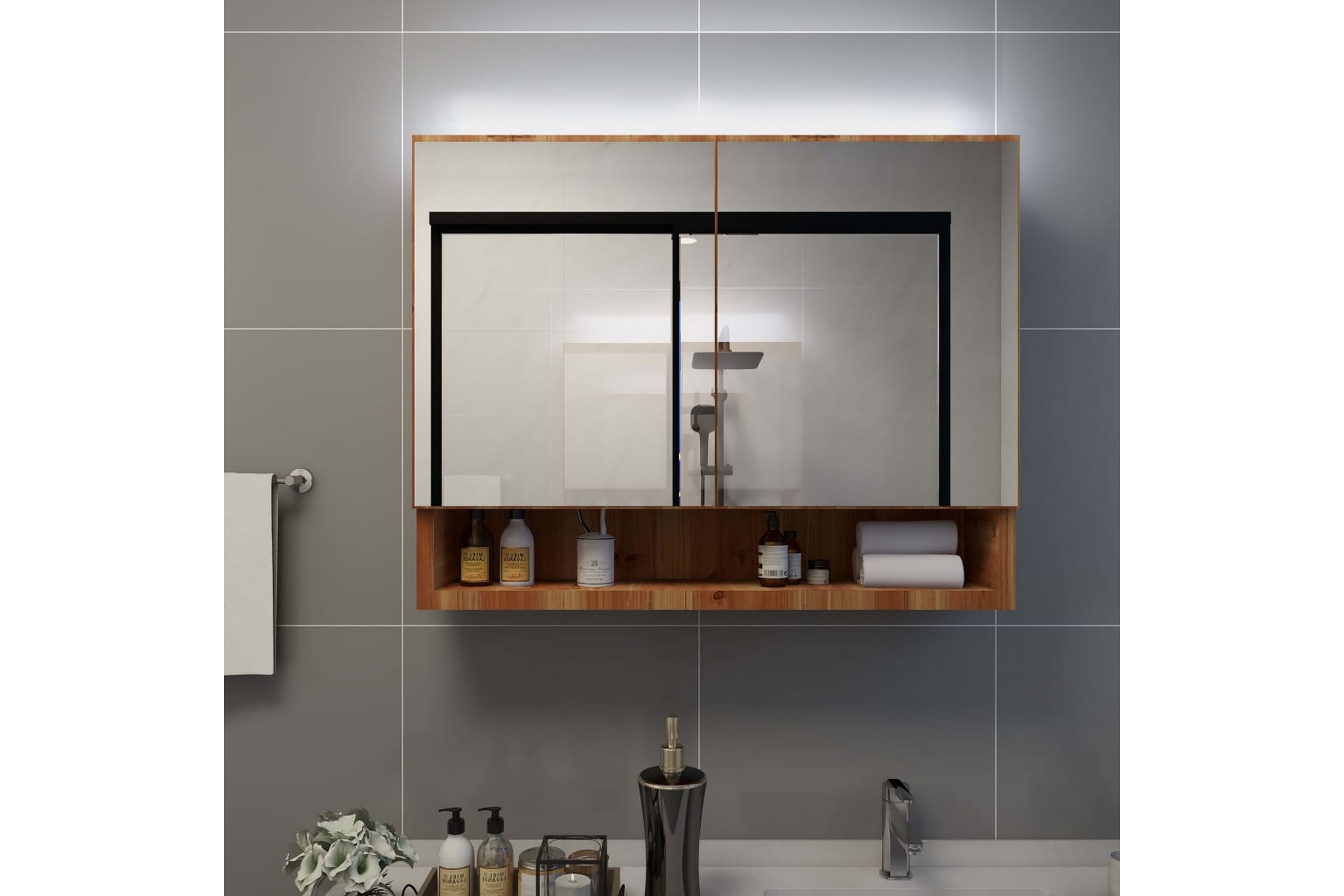 LED-Spegelskåp för badrum ek 80x15x60 cm MDF – Brun